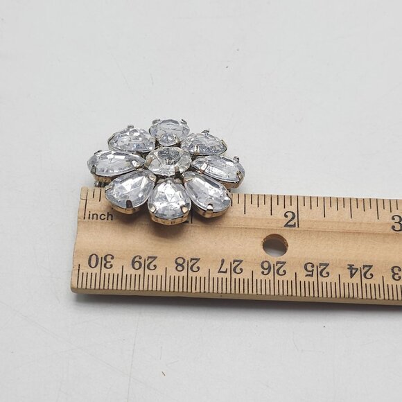 Vintage Crystal Flower Brooch Silver Rhinestone Cluster Pin - Picture 4 of 4